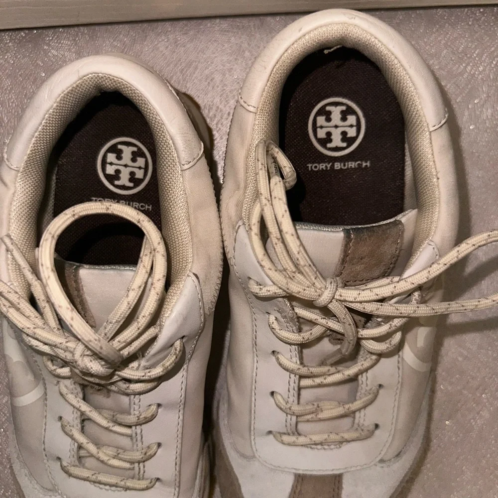 Tory Burch Women's White and Tan Suede & Leather Sneakers athleisure 7